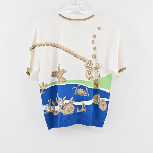 ST JOHN Sweater Womens Size MP Santana Knit Wool Blend Nautical Ocean Dog Show - Picture 4 of 11